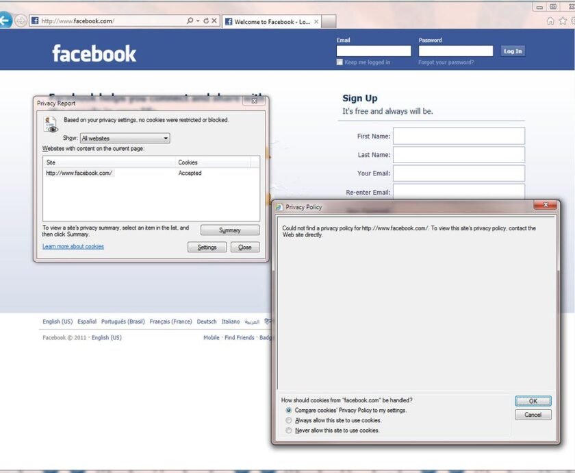 Facebook IE9 Privacy Policy