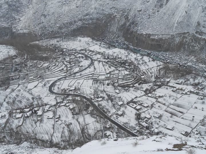 Murtaza Abad Hunza Village in Winter Covered in Snow.